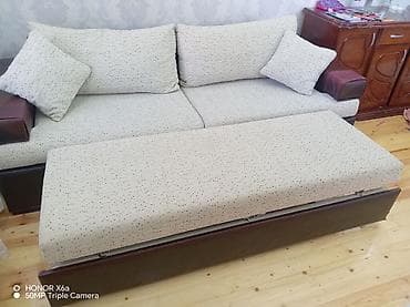 Divanlar: Çevrilən divan (yatan funksiyalı) - Materiallar: krem rəngli, xırda — 3