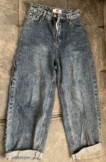 Alt paltarı: Qadın/Unisex cins şalvar dəsti 1) Açıq mavi mom fit cins - Yüksək — 9