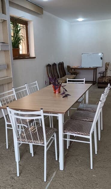 Yeni, Dördbucaq masa, 6 stul, Açılmayan, Stullar ilə, Metal, Azərbaycan