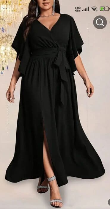 Qara maxi ziyafət geyimi - Model: V-yaxa, üst-üstə bükməli (wrap)