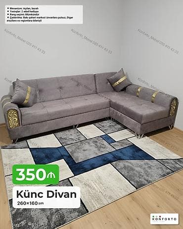 Künc divan – 260×160 sm - Mexanizm: açılan, bazalı (yataq funksiyalı