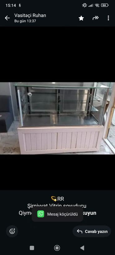 soyuduçu: 💫RR Şirniyyat Vitrin soyuducu Qiymet 700 azn Ölçu 1.50 sm Eni 60 sm — 1