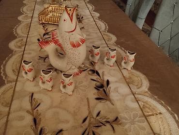 meyve terevez vitrinleri: Porselen “Balıq” qrafin dəsti - Klassik balıq formalı böyük qrafin və — 1