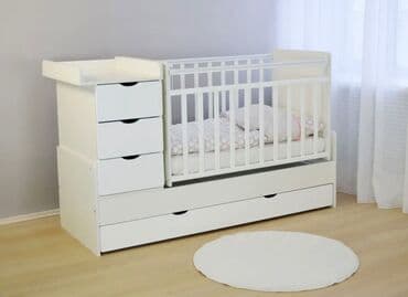 кровать трансформер: Для девочки и мальчика, Б/у, Четырехугольная, Колыбель, С бортиками, С матрасом, С механизмом качания — 1