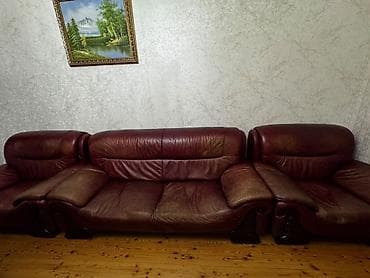 кожаный диван купить: 3 nəfərlik divan və 1 nəfərlik kreslo dəsti 2 ədəd - Material: təbii — 5