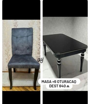 Masa və oturacaq dəstləri: Qonaq otağı üçün, Yeni, Açılan, Dördbucaq masa, 6 stul — 1