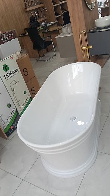 mermer boya: Müasir, sərbəst dayanan vanna qablari - Dizayn: Oval və heykəltaraş — 5