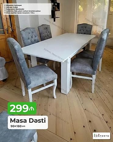 balkon stul: Masa Dəsti – 90×160 sm - Komplekt: 1 masa + 6 stul - Mexanizm — 1