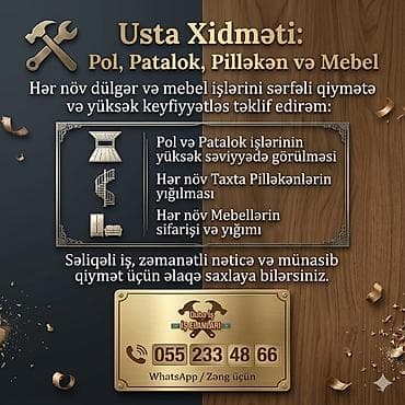 mingəcevir telefon satışı: Usta xidməti – pol, patalok, pilləkən və mebel işləri - Pol və — 1