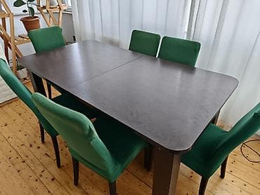 Qonaq otağı üçün, İşlənmiş, Açılan, Dördbucaq masa, 6 stul — 3