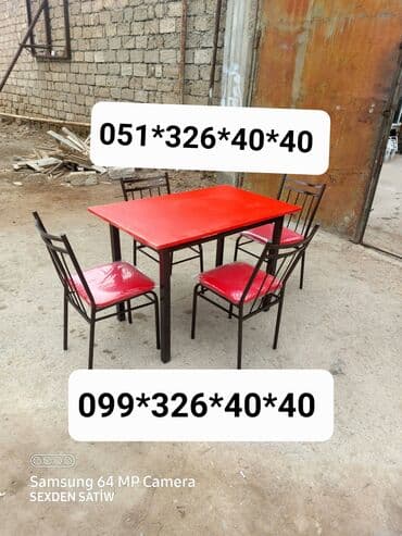 naxcivan bina evleri: Yeni, Dördbucaq masa, 4 stul, Açılan, Stullar ilə, Metal, Azərbaycan — 12