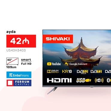 televizor 2 ci el: Yeni Televizor Shivaki 43" FHD (1920x1080), Pulsuz çatdırılma — 2