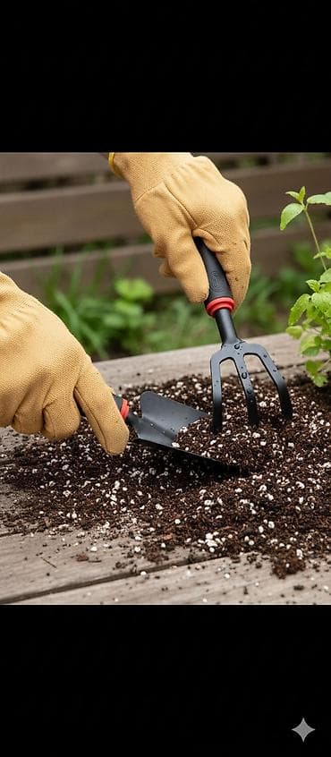 Bu dəst bağçılıq işləri üçün nəzərdə tutulmuş üç əsas aləti özündə