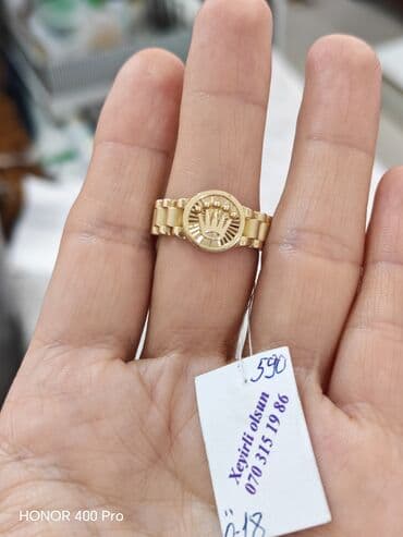 zümrüd qaşlı üzüklər: Üzük, Sarı qızıl, 585 Əyar — 3