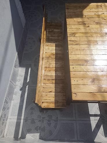 bağ masa: Dördbucaq masa, Açılmayan, Skameykalar ilə, Taxta — 2