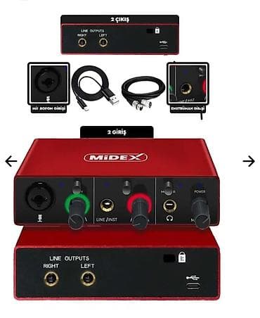 gitar akustik: MIDEX USB Audio İnterfeys – 2 giriş / 2 çıxış, qırmızı korpus - — 1