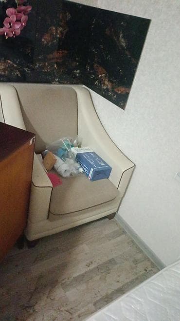 tek taxt: Mebel dəsti – kreslo və TV tumbası - Kreslo: Krem rəngli parçalı — 1