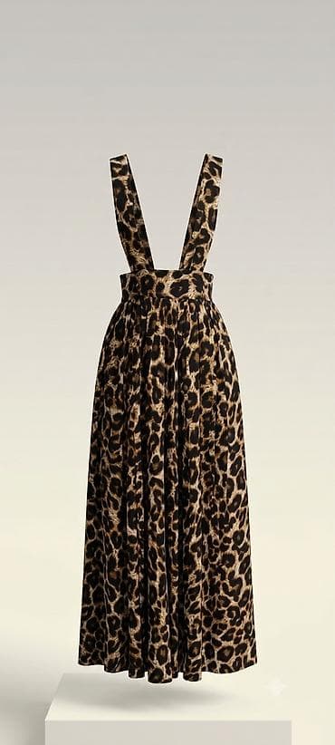 corablar: Leopard naxışlı askılı midi ətək - Üslub: Yüksək belli, V-formalı — 1