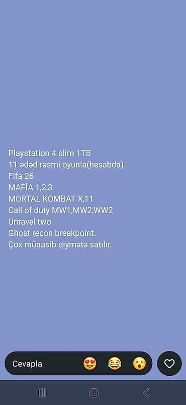 PlayStation 4 Slim – 1 TB yaddaşlı versiya. Konsolda hesabda 11 ədəd
