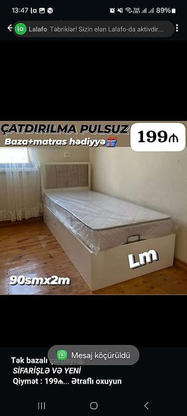 tek kravat: *Tək bazalı çarpayı*👑 _*SİFARİŞLƏ VƏ YENİ*_ *Qiymət : 199₼* Ölçü  — 1