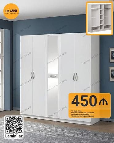 5 qapılı dolab – minimalist dizayn, ağ rəng Xüsusiyyətlər: - Ümumi — 1