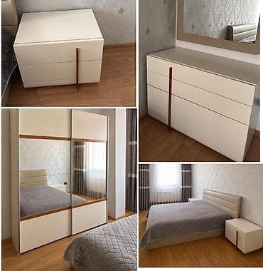 komod satilir: Yataq otağı dəsti Tərkib: - 160x200 sm ölçülü çarpayı (yumşaq başlıq) — 1