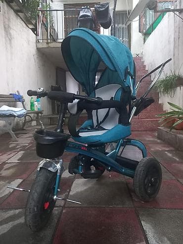 teker velosiped: Uşaq üçtəkərli velosipedi – itələmə saplı, tentli model - Rəng — 3