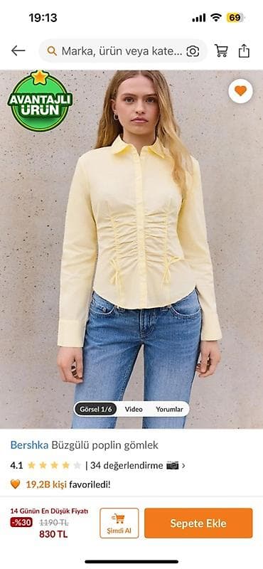 cins: Bershka Büzgülü poplin köynək - Model: qadın köynəyi - Material — 1