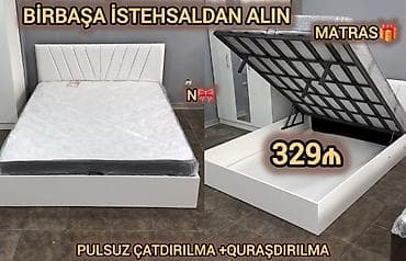 2ci el termolar: Ağ rəngdə müasir dizaynlı çift nəfərlik çarpayı. - Yumşaq başlıq — 1