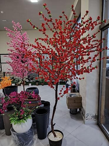 kalla bitkisi haqqinda melumat: Böyük dekorativ süni ağac – al-qırmızı çiçəklərlə - Realistik — 3
