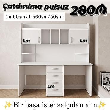 Ağ rəngli funksional iş masası və üst rəf bloku Ölçülər: 1 m 60 sm x
