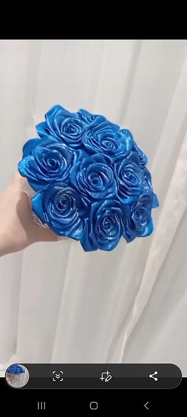 Stolüstü Dekorativ gül kompozisiyası – mavi metalik effektli güllər - — 4