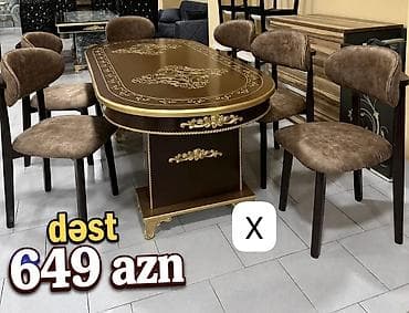 Yemək otağı mebel dəsti - Dəst: 1 masa + 6 stul - Rənglər: tünd