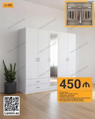 Ağ rəngdə 5 qapılı dolab – kod: 5412 Xüsusiyyətlər: - Ölçülər — 1