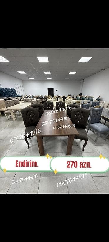 Qonaq otağı üçün, Yeni, Açılmayan, Dördbucaq masa, 6 stul