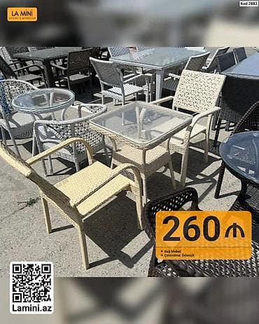 balka: Bağ mebeli dəsti - 1 ədəd kvadrat şüşəüstü masa - 2 ədəd rattan — 1