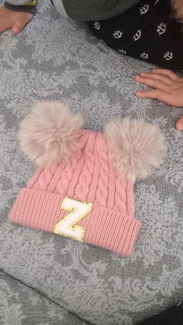 Uşaq üçün toxunma qış papağı - Rəng: pudra çəhrayı - Model: örgülü