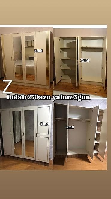 dolab sumqayit: Yeni, 4 qapılı, Güzgülü, Bej, Açılan, Düz dolab — 1