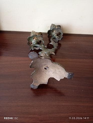 Süni güllər: İki şam üçün dekorativ şamdan - Material: tökmə metal (bürünc/brass — 5