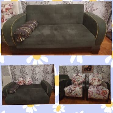 диван и кресла: Б/у, Диван, 2 кресла, Диван, С подъемным механизмом, Раскладной — 1