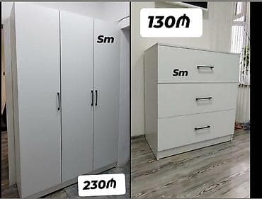 mini şkaf: Ağ rəngli minimal dizayna sahib yataq otağı mebeli dəsti. - 3 qapılı — 1