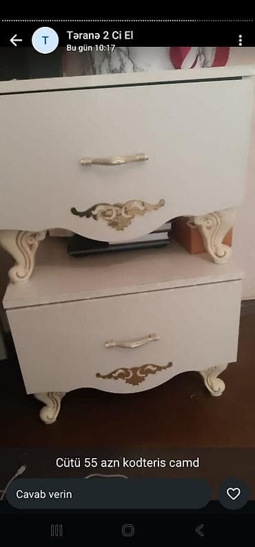 deko: Klassik üslubda iki ədəd tumba (cüt). Ağ rəng, qızılı dekor — 1