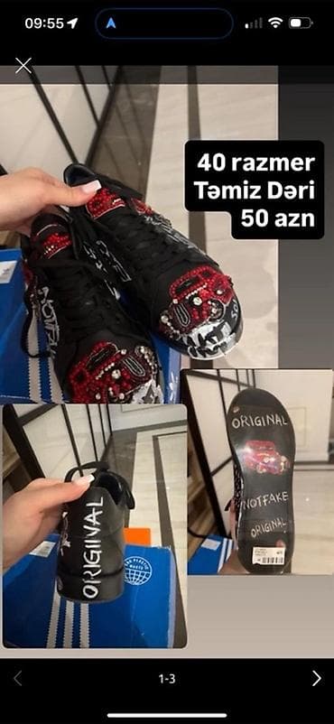 Мужская обувь: Məhsul: Qara rəngdə dəri idman ayaqqabısı - Razmer: 40 - Material — 1