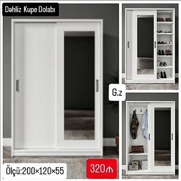 metbex skaf: 2 qapılı, Güzgülü, Ağ, Kupe, Düz dolab — 1