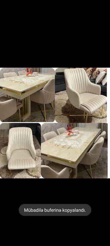 mərmər masa: Qonaq otağı üçün, Açılmayan, Dördbucaq masa, 6 stul — 1