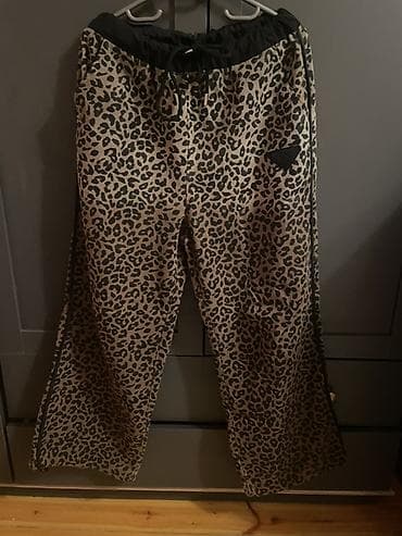 Leopard naxışlı geniş kəsimli şalvar - Dizayn: qum rəngli fon — 3