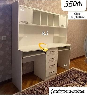Ağ rəngli funksional iş/oxu masası və üst dolab dəsti. Ölçü — 1