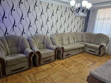 divan və kreslolar: İşlənmiş, Künc divan, 2 kreslo, Bazalı, Açılan — 2