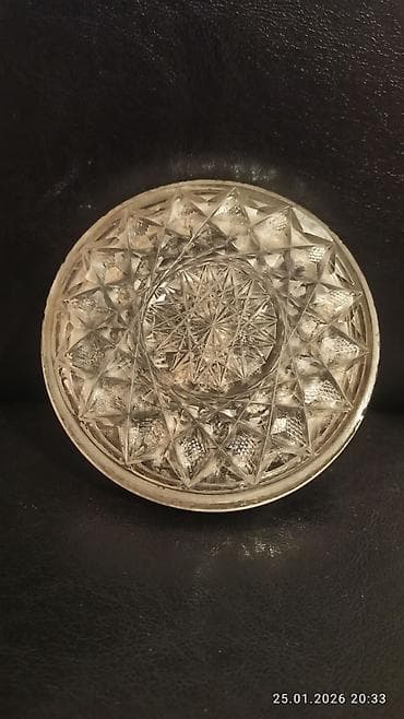 samdamlar: Şüşə kəsmə naxışlı nimçə/altlıq - Material: qalın, şəffaf şüşə - — 2