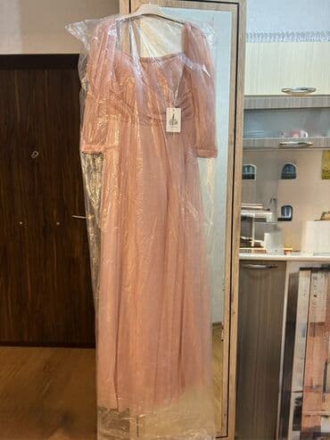 hamam xeleti: Zərif dizaynlı uzun ziyafət geyimi - Rəng: Pudra/solğun çəhrayı - — 2